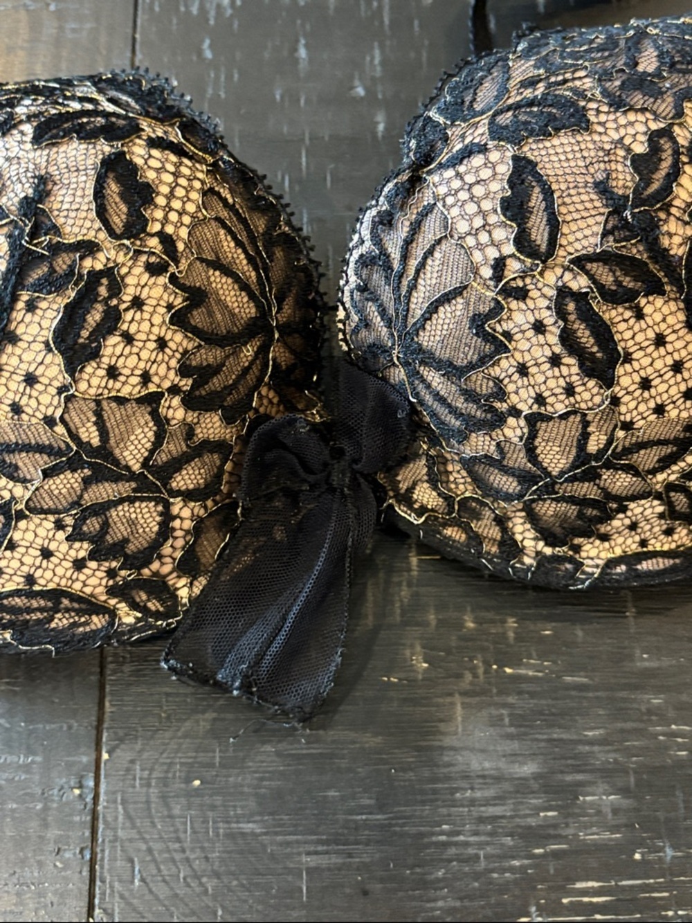 Victoria's Secret Black Lace Overlay on Nude Push-Up Bra 36B - Picture 2 of 8